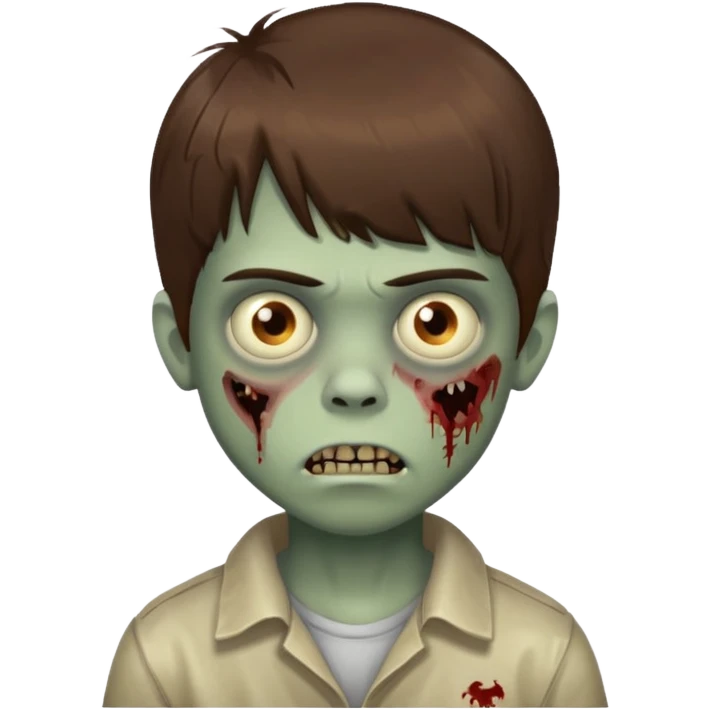 menino de cabelo marrom com franja, zombie emoji