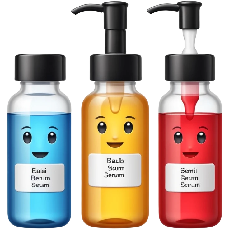 emoji of three beauty products (tube, serum, jar), wit labels, minimalistic but luxury design (realistic) emoji