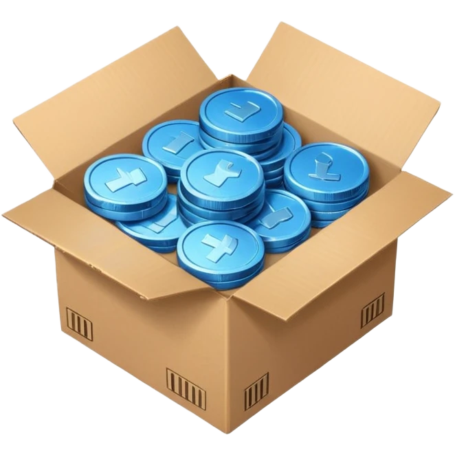 blue coins in a cardboard package emoji