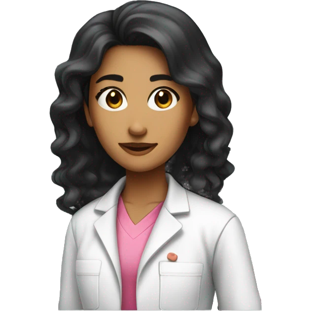 Young beautiful female scientist with long black hair and medium skin tone with pink accents emoji