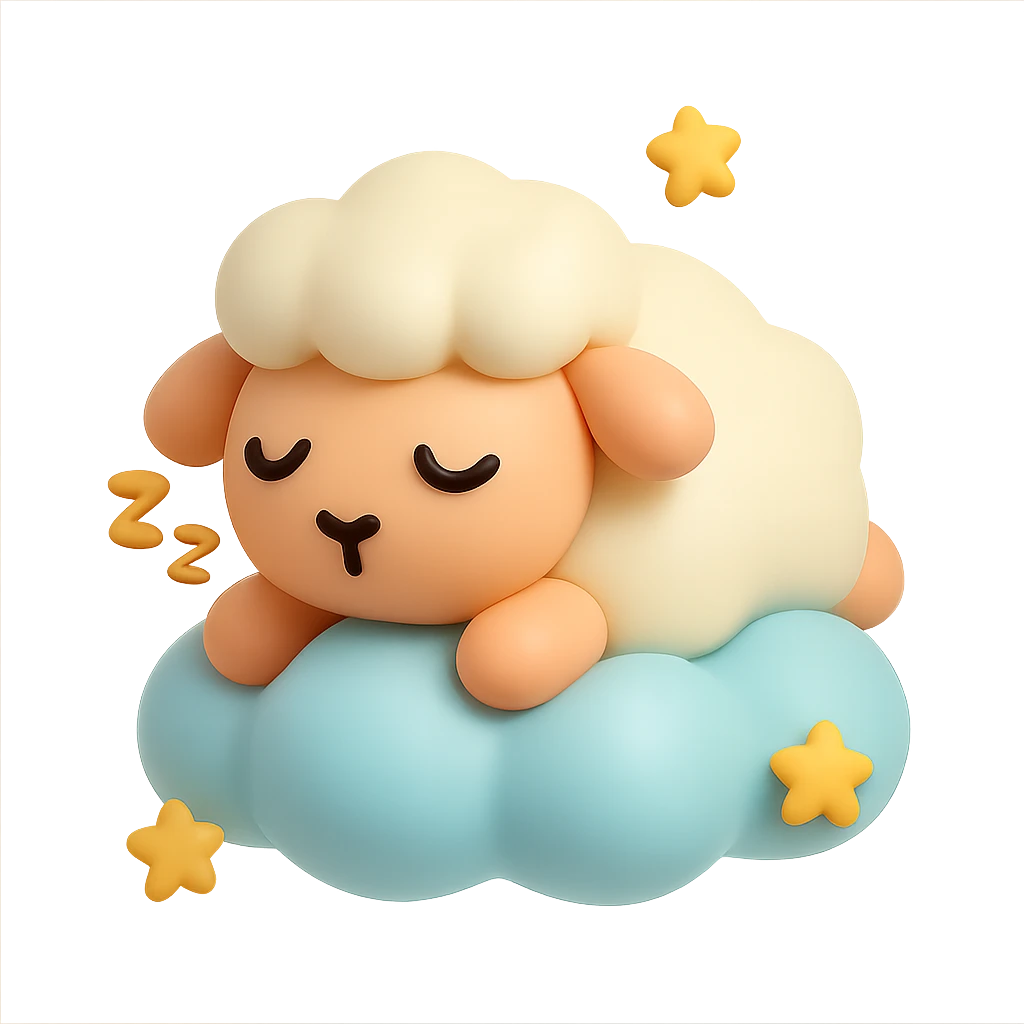 A cute sleeping sheep on a soft cloud with tiny stars around it emoji