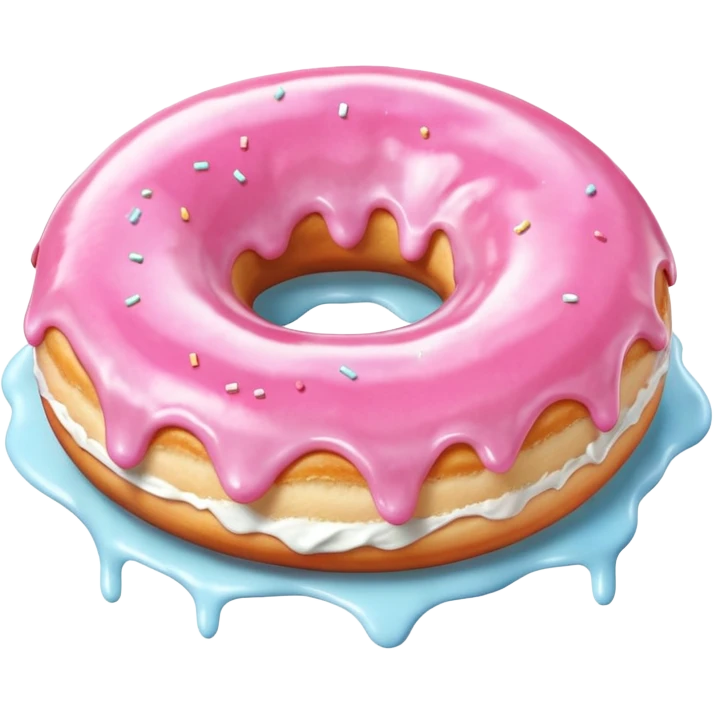Pink donut with excessive amounts of white icing running down and through the hole of the donut, a waterfall of white icing. emoji