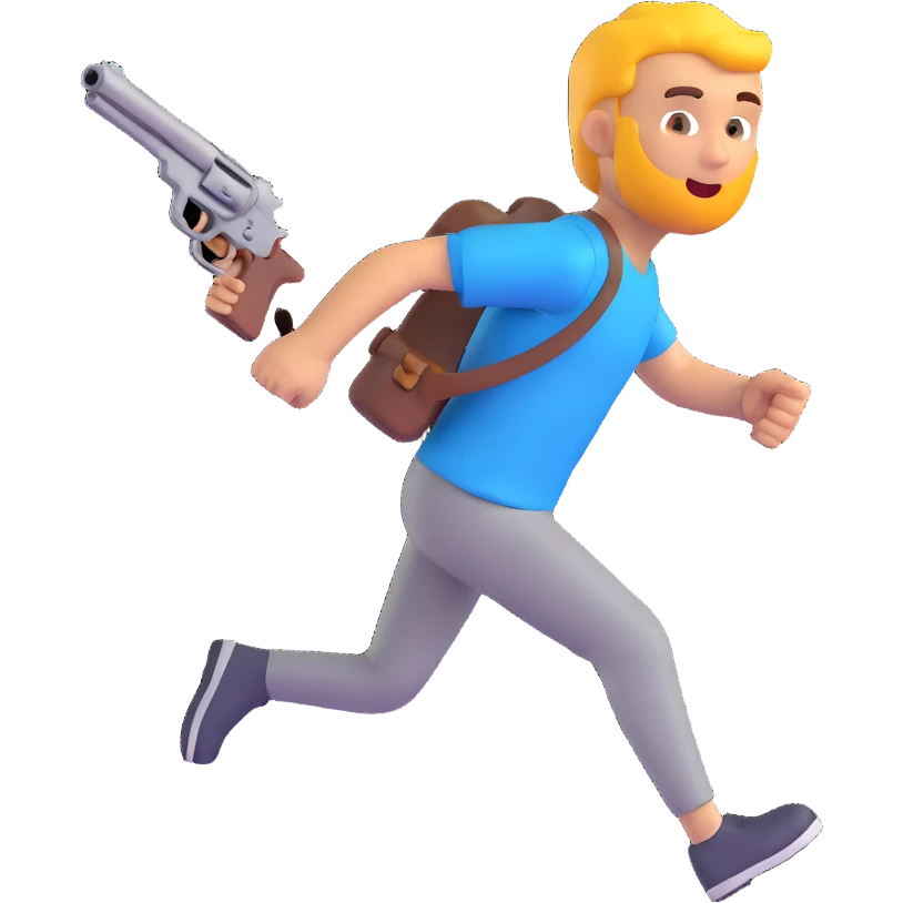 a guy running with a gun in his hand, 3D emoji style emoji