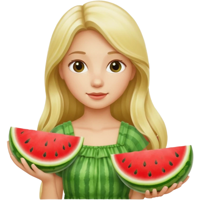Blond Girl Long hair holding watermelons emoji