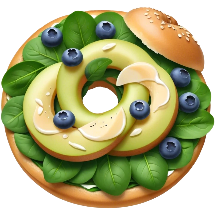 Pear spinach salad with half a blueberry bagel on the side emoji