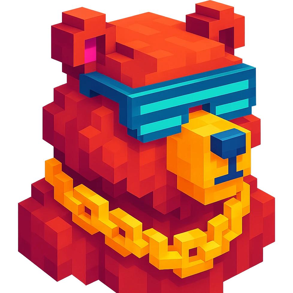 Russian grizzly bear with a neon rapper chain, futuristic vibe emoji