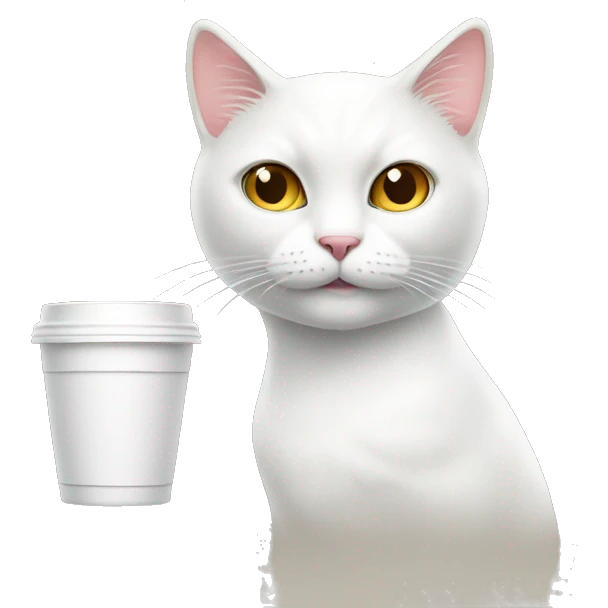 White cat with Soviet cup and a mustache emoji