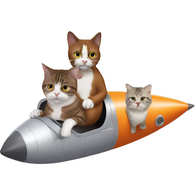 mr bean & cats sit in rocket emoji
