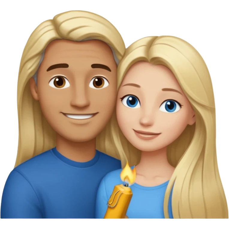 blonde hair blue eyes woman embracing a taller man who has brown skin and dark hair more like the first one make the man taller and the woman have long hair and both smiling give the man lighter brown skin emoji