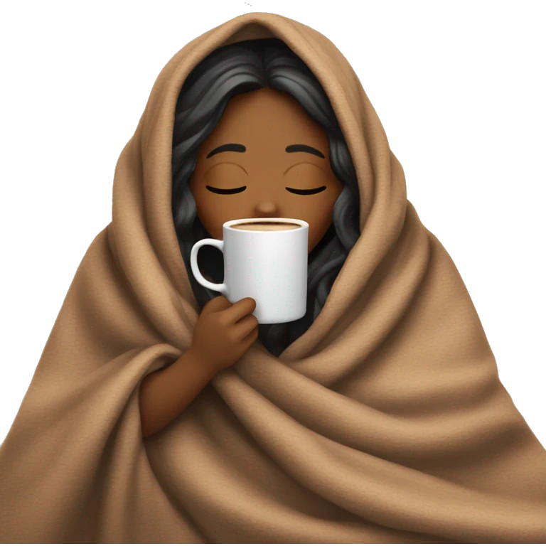 girl inside a blanket sipping coffee eyes closed emoji