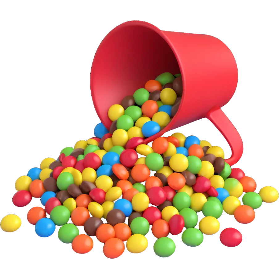 m&ms in a red cup, cup tilted emoji