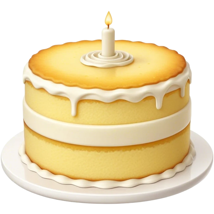 Cinematic Realistic Simple Vanilla Cake, a perfectly baked golden sponge with soft, airy layers, delicate vanilla frosting smoothly spread across the top, tiny flecks of vanilla bean visible, warm golden lighting creating depth, glowing with a sweet, irresistible charm. emoji