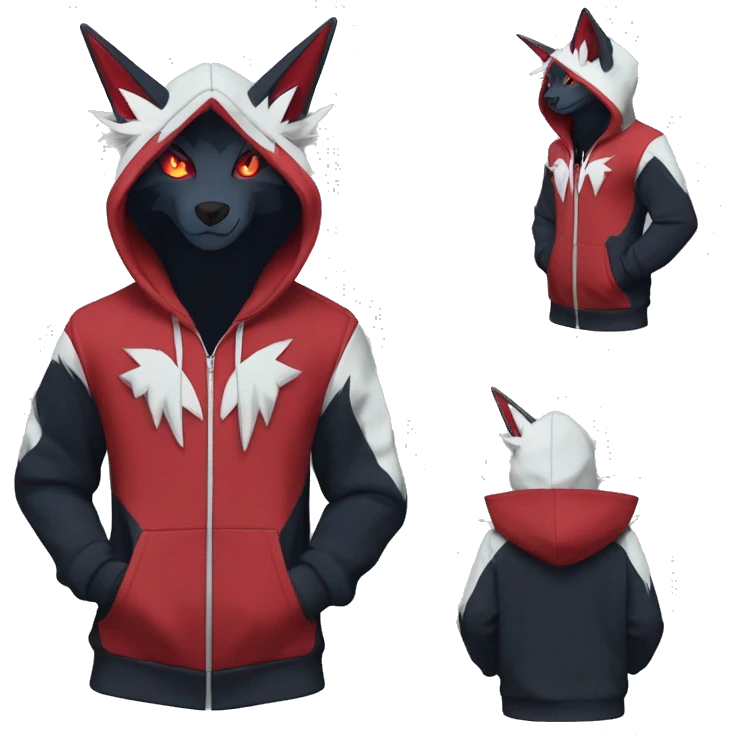 Edgy Cool Anthro Zoroark-Zangoose-Litten Fakemon Fursona Hoodie Full Body emoji