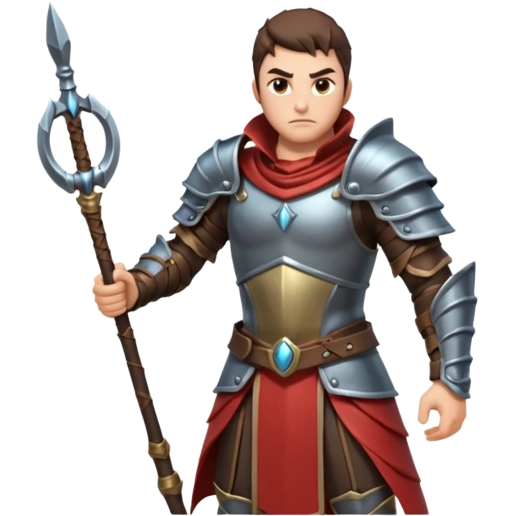 fantasy warrior man wielding a whip weapon, leather armor collar, intense eyes, heroic pose, 3D cartoon, mobile game icon style, clean background, no text, no watermark
 emoji