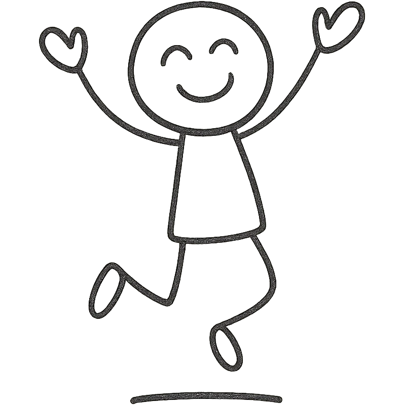stick figure jumping with joy, arms raised, delighted expression emoji