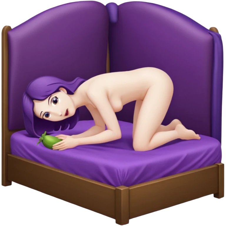 Woman nude bending over bed showing eggplant coming out of vagina emoji