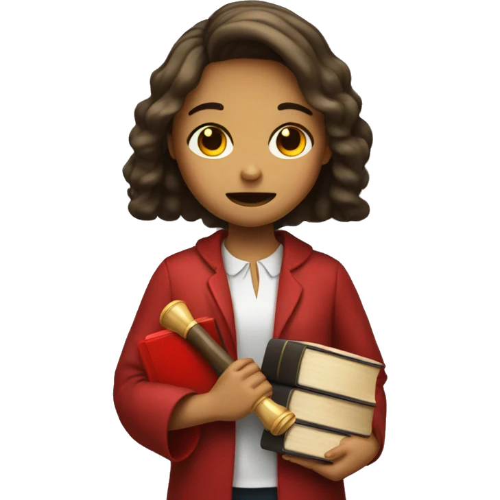 Girl holding a gavel and a red book while crying  emoji