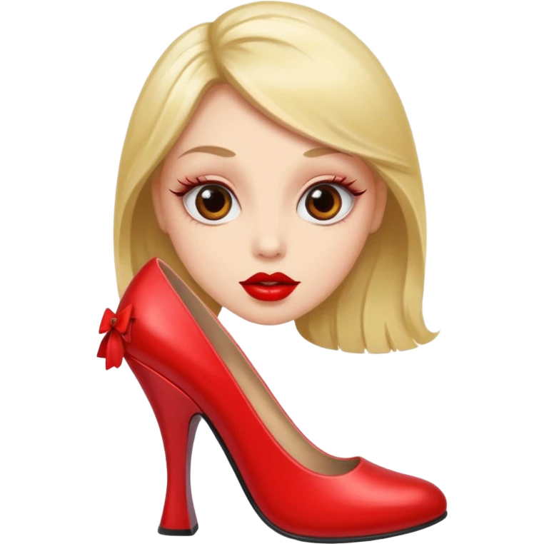 🙂 make like this emoji had big eyes 👀 and eye leads and big red shiny lips 👄 and showing a shoe emoji