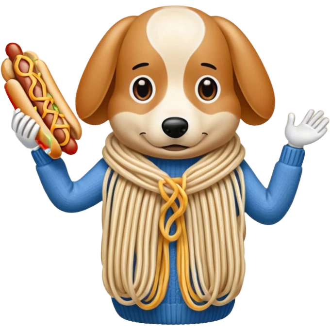 anthro hot dog, knitting a sweater made of spaghetti
 emoji