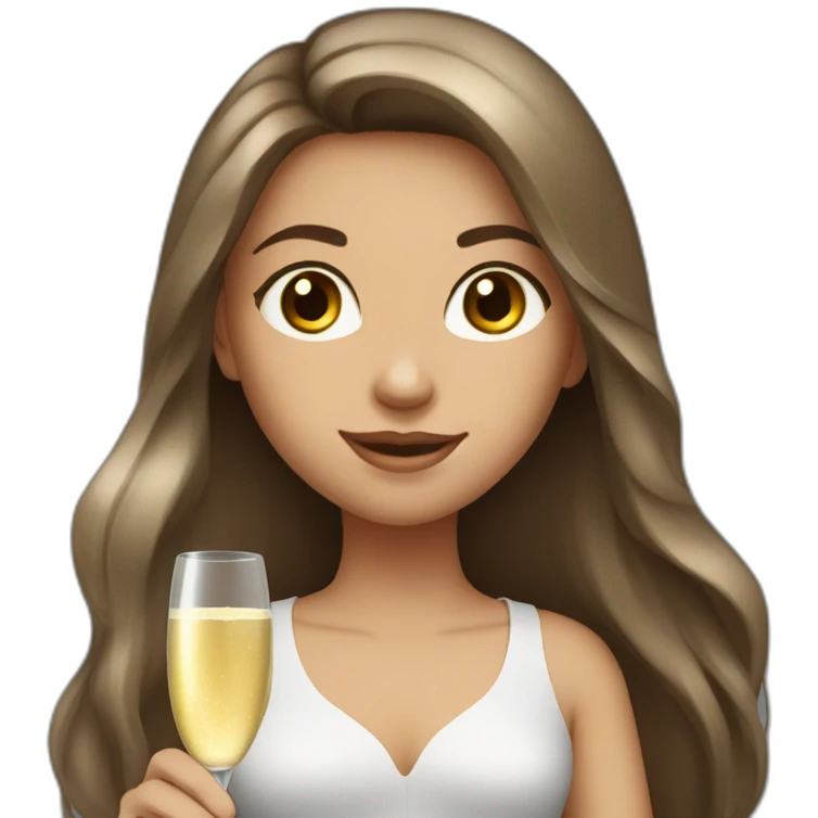 girl with long brown hair and grey eyes with bottle of champagne  emoji