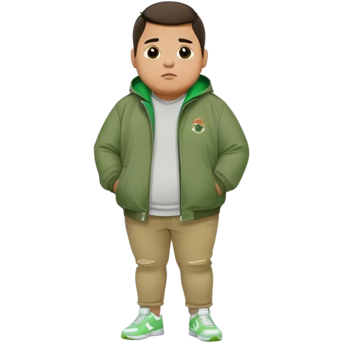 Fat mexican boy with green jacket, skinny khaki jeans, and white nikes emoji