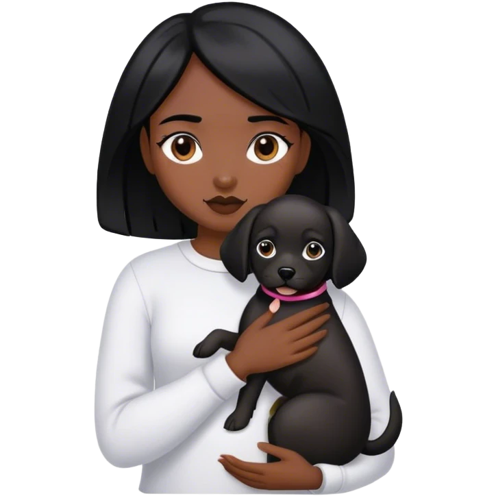 girl with black skin and black hair holds a dog emoji