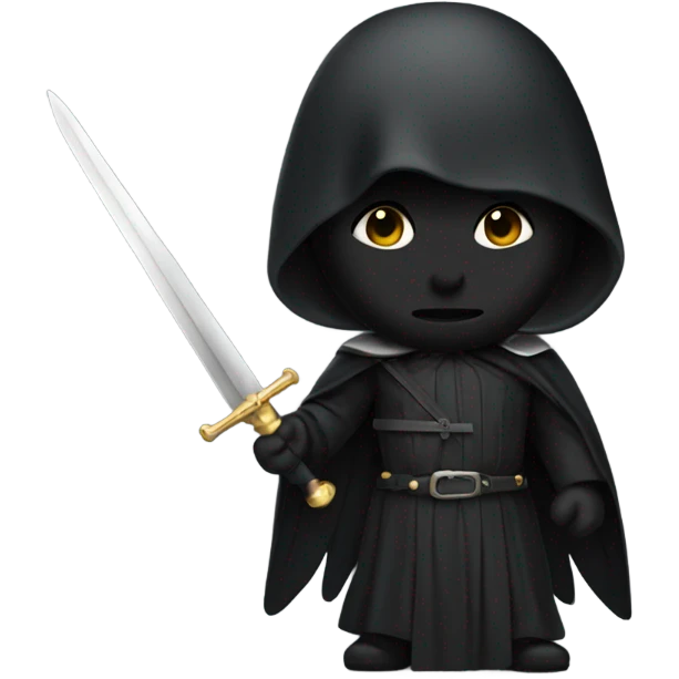 angel in black clothes with hidden face and holding asword emoji