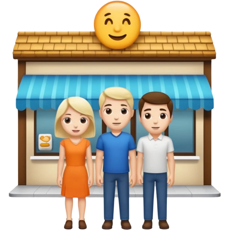 Only two grown characters + shop building emoji