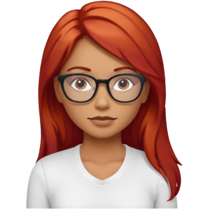 Crespa peli roja tono fuerte , trigueña , con lentes y top blanco pelo largo  emoji