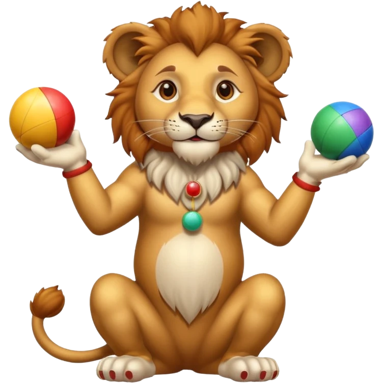 a Circus cute lion juggling two metal ball emoji