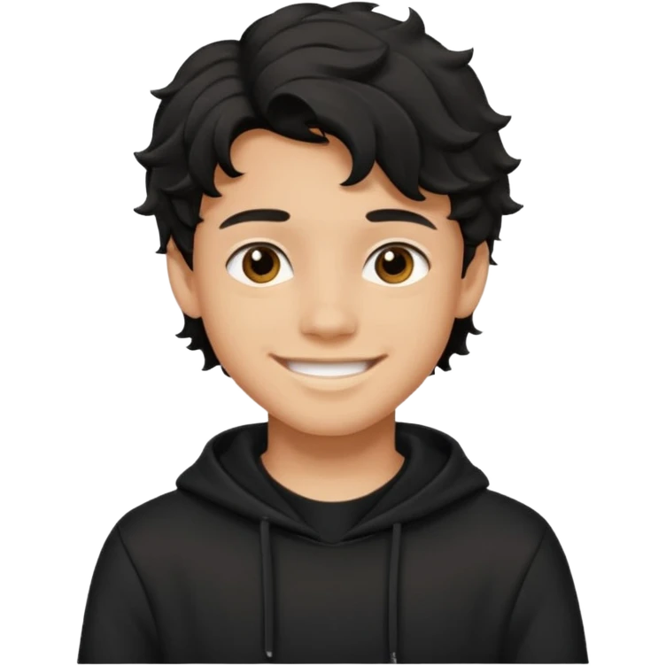 Menino de 15 anos de cabelo preto ondulado e de roupa preta emoji
