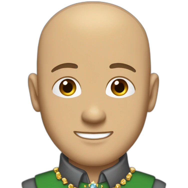  baldy brunette men with stubble and a gold crown with red and blue and green diamond and a gray shirt and coat  emoji