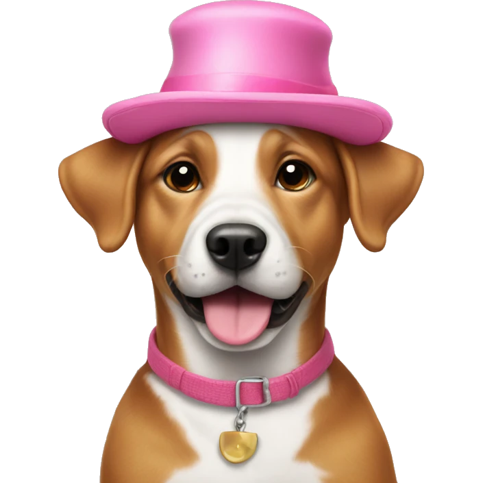 a dog wearing a pink hat sticking its tongue into  emoji