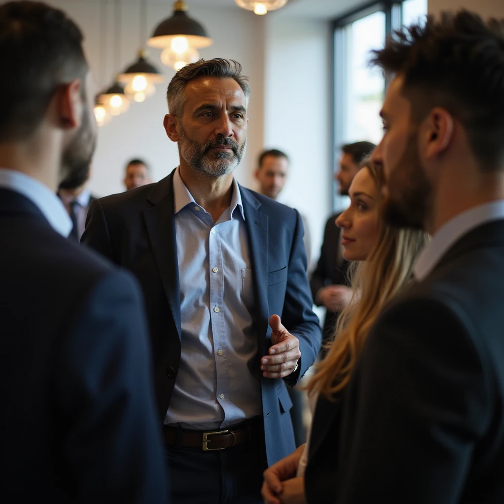 an indian businessman standing talking to a group emoji