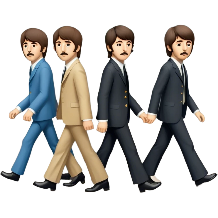 Cinematic Realistic The Beatles Abbey Road Scene Emoji, depicting the legendary band of four crossing the iconic zebra-striped street in their classic outfits, exuding effortless charisma and musical legacy. The scene is bathed in warm, nostalgic lighting with rich textures that capture the essence of 1960s rock history. emoji