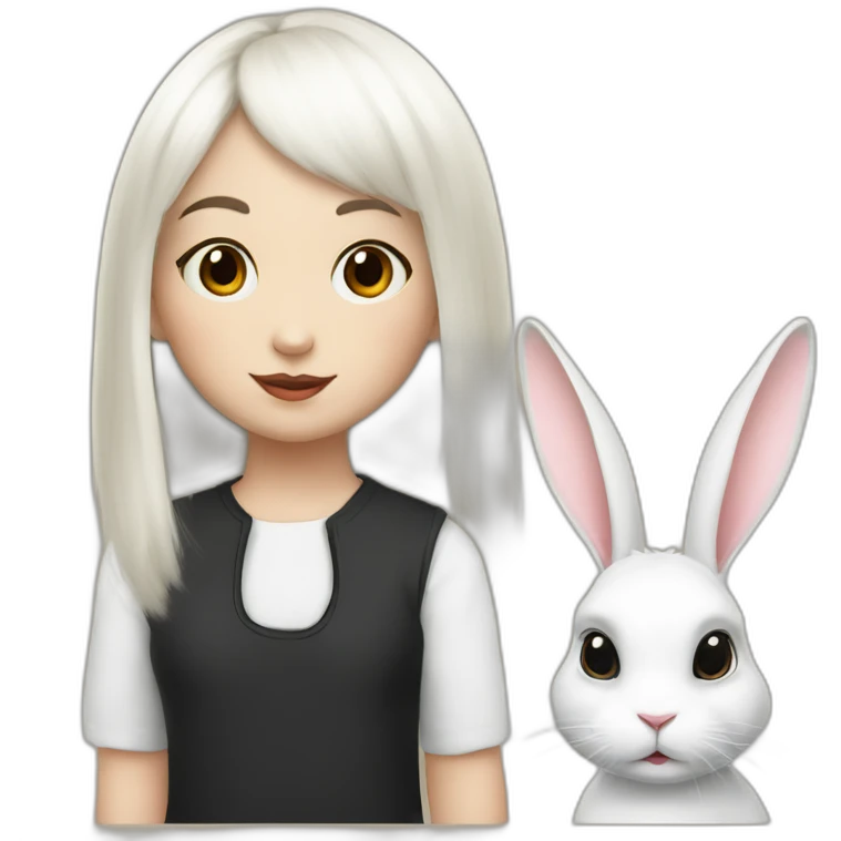 white rabbit with a little girl with black bangs emoji