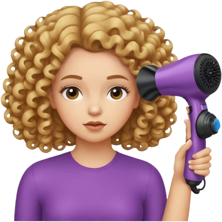 a girl scrunching her curls with a blow dryer  emoji
