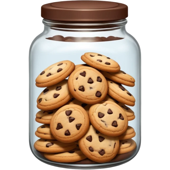 A chewy chocolate chip cozy cookie in an organized jar, saying "Cookie Jar" with some small illustrations on the jar to indicate there are cookies stored inside emoji