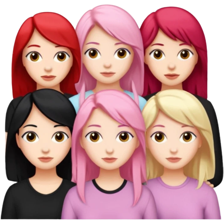 Girlfriend emoji - 5 white girlfriends, two with black hair, one with medium blonde hair, one with  pale pink hair,  emoji