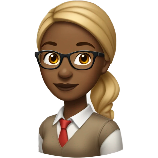 Mocha colored skinned African-American woman with a ponytail with hair color, honey blonde with red rim schoolboy glasses on emoji