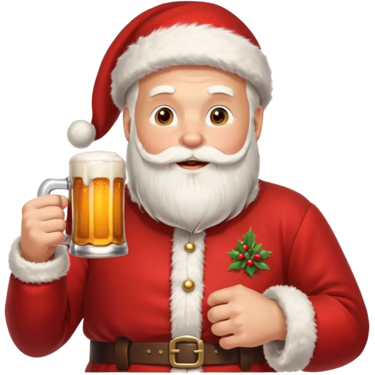cheerful Santa Claus holding a beer stein, Scandinavian Christmas style, red and white decorations emoji