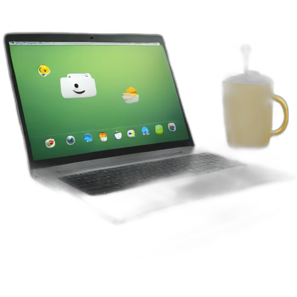 laptop on a desk in a backyard emoji