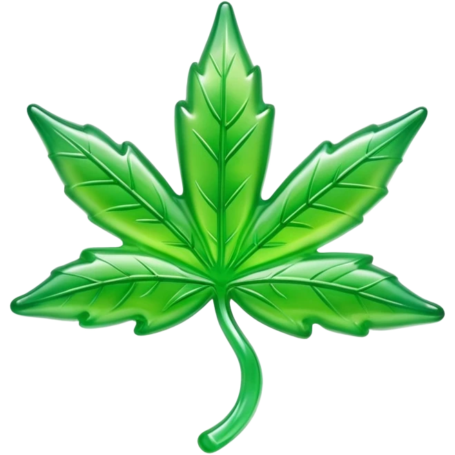 glossy green gusher gummy in the shape of a weed leaf emoji