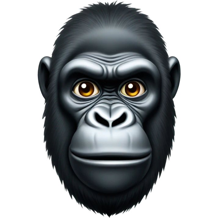 Gorilla staring into camera with goofy face emoji