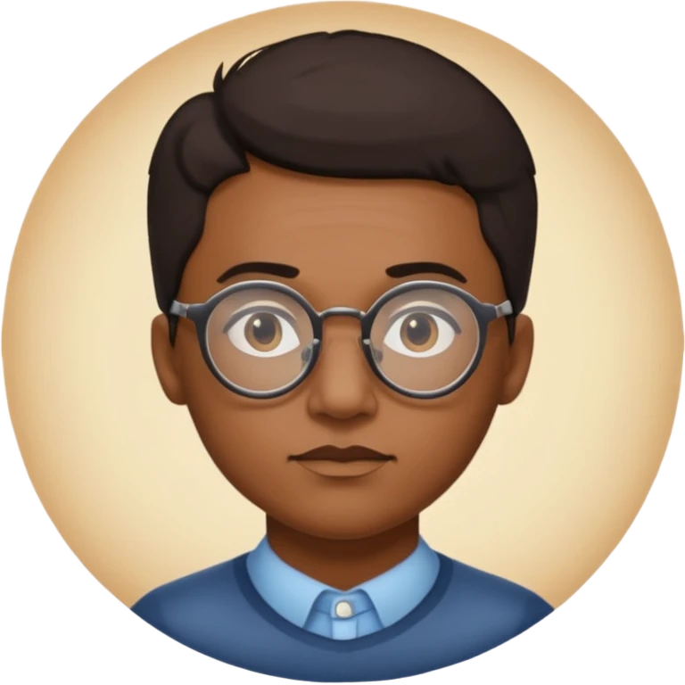 une personne de face avec des detail et des accessoirs/lunettes dans un rond  emoji
