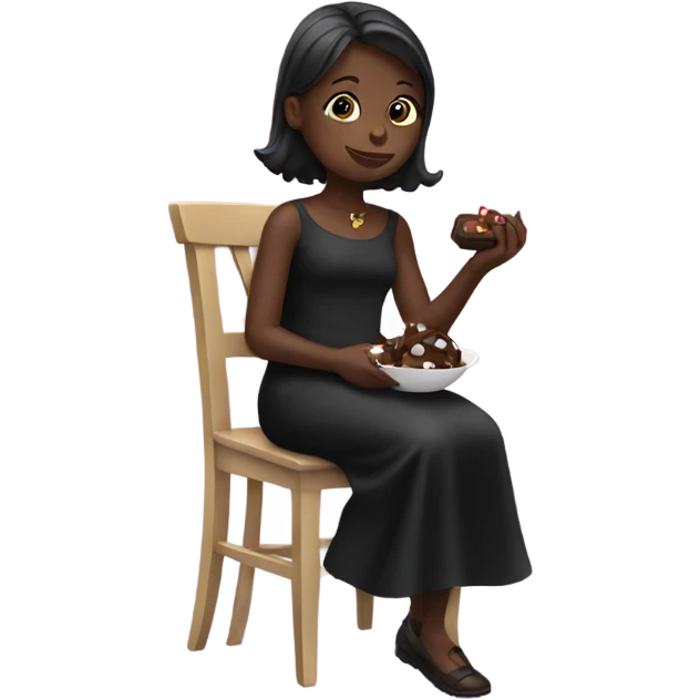girl in black dress sitting eating chocolate  emoji