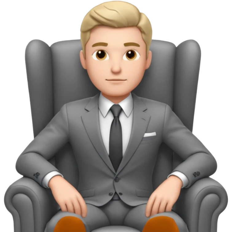 businessman sitting in an armchair, confident relaxed pose, formal suit and tie, professional corporate vibe, 3D cartoon style, mobile game icon style, clean background, no text, no watermark
 emoji