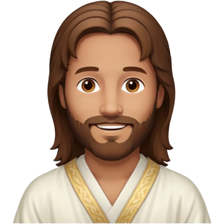 Jesus emoji, smiling, brown hair, beard, peaceful emoji