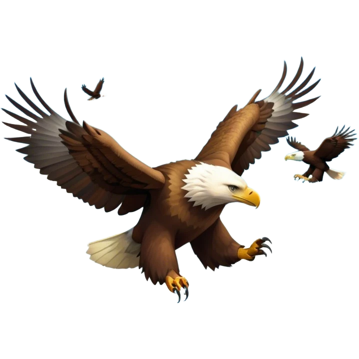 Collage of wild animals: a majestic bear in a lush green forest, a soaring eagle in the sky. A vibrant and detailed nature scene, capturing the beauty of wildlife. Transparent background. emoji