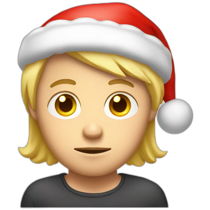  blond man with round face and sad eyes in santas hat emoji